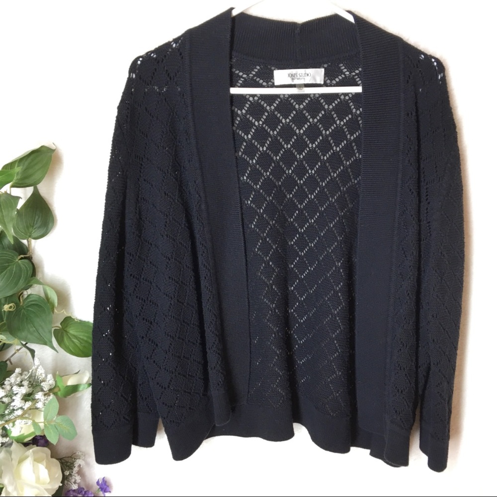 Jones Studio Black Crochet Cardigan